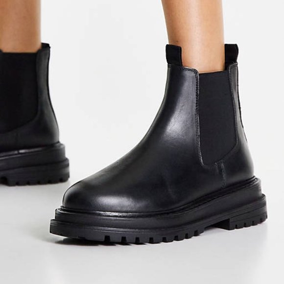 NWT ASOS DESIGN Chunky leather Chelsea boots in black (Size 8 fits like 8.5) - Picture 6 of 9